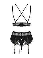 Lingerie set, beautiful lace, crossing straps, garter belt